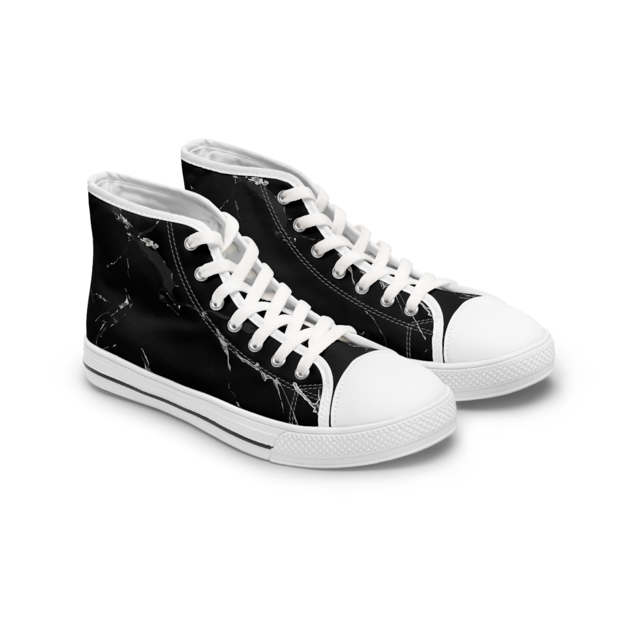 Women's High Top Sneakers - Stylish Black Marble Design